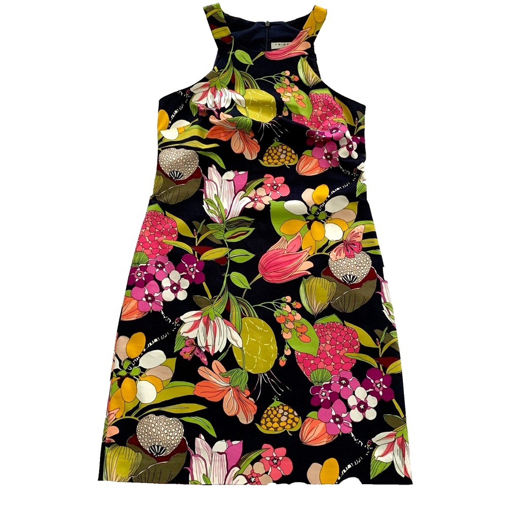 Trina Turk Aptos Stretch Cotton Sateen Sheath Shift Dress 2 0 XS Floral Orchid